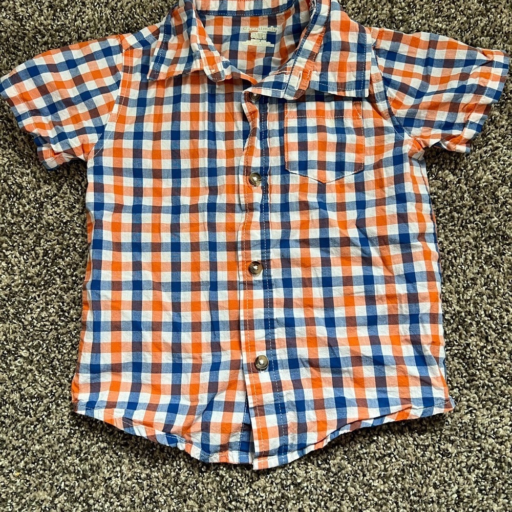 5/$10- Garanimals Boys Blue & Orange Plaid SS Button Down Size 3t